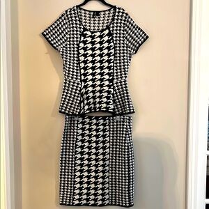 Elle Stylish Houndstooth Black & White Two Piece Skirt Set Size L